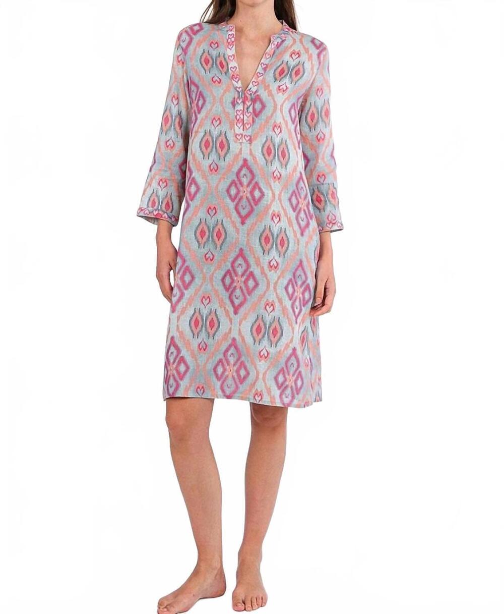NEW NIMO WITH LOVE sapphire short kaftan dress in sorbet ikat